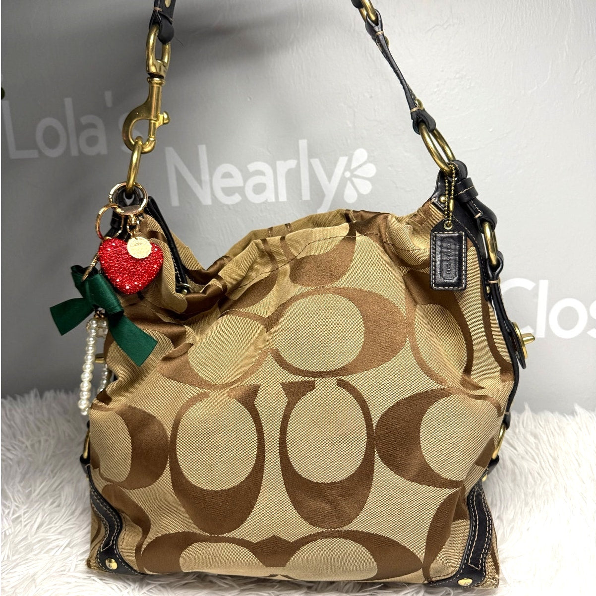 y2k COACH Black Brown Carly Large Hobo Signature Shoulder Bag Purse