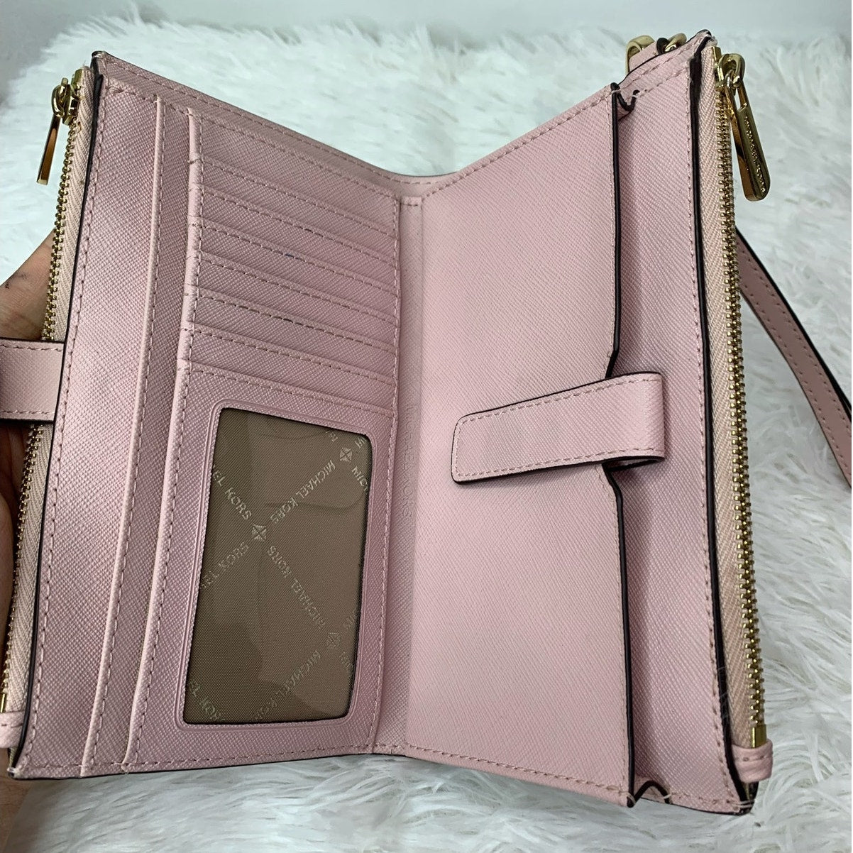 Michael Kors Pink Double Zipper Wristlet / Wallet with Phone Slot