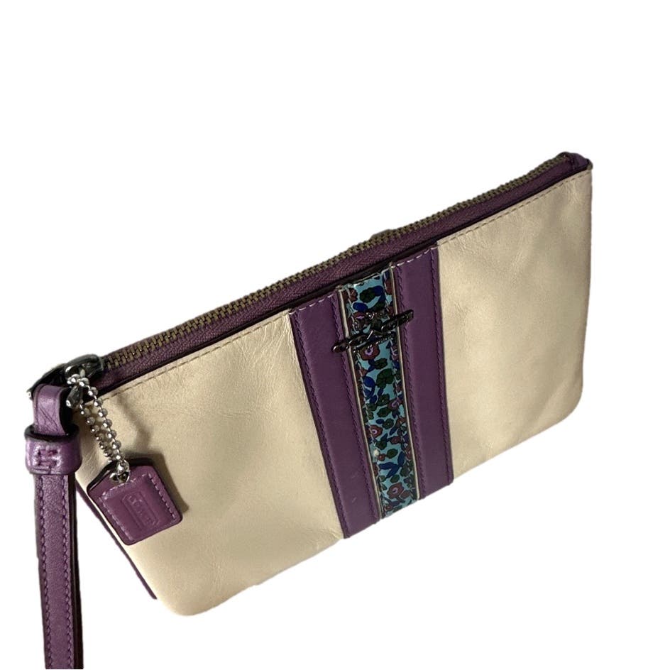 COACH Cream Purple Floral Wristlet