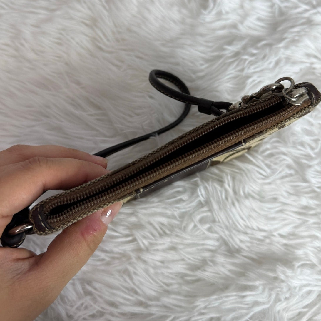 COACH Brown Signature Canvas Wristlet