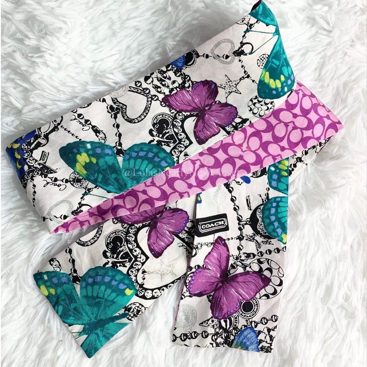 y2k Coach Vintage Butterfly Heart Reversible Scarf
