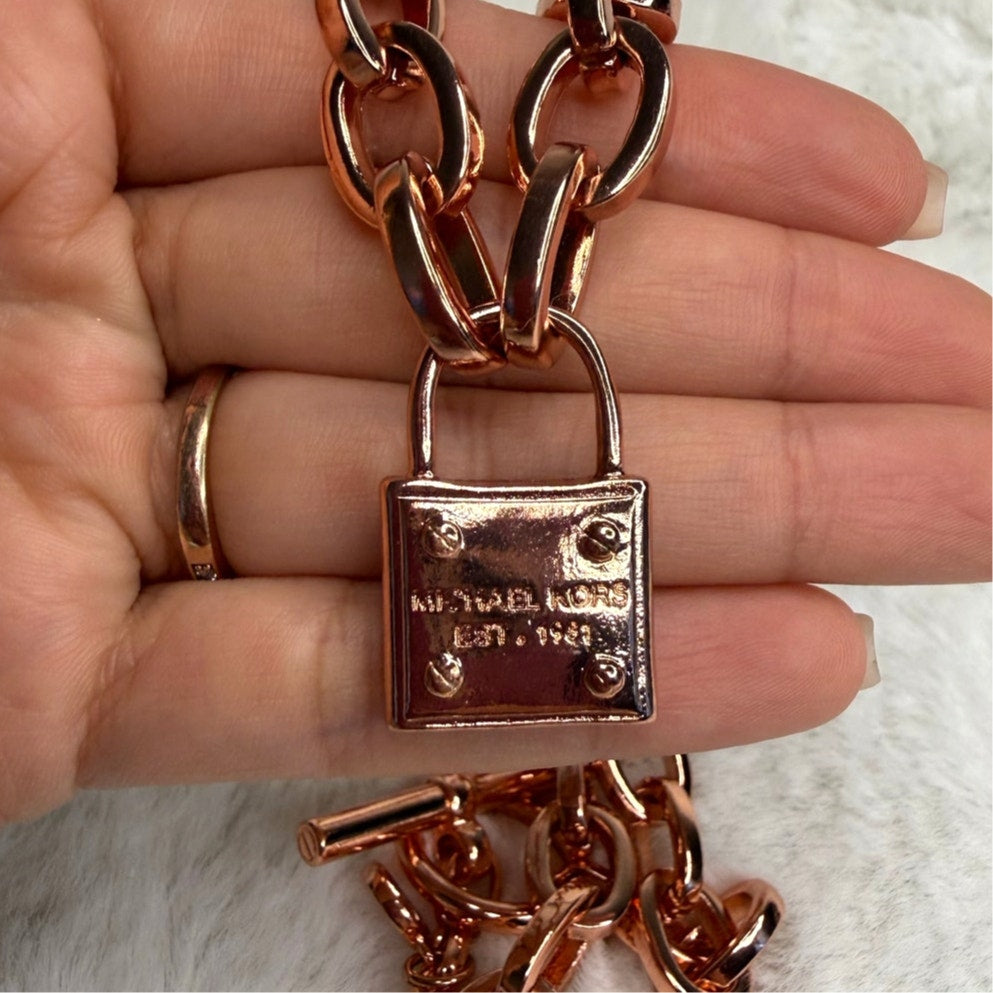 MICHAEL KORS Est 1981 Rose Gold-tone Padlock Pendant Chain Necklace
