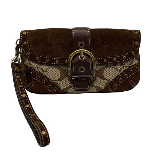 COACH Soho Suede Signature Canvas Buckle Studded Flap Pouch