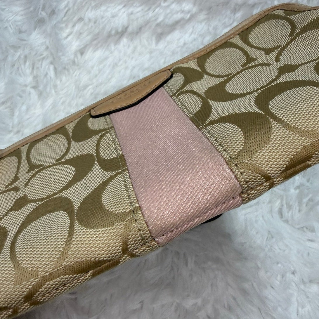 COACH Tan Signature Canvas Wristlet  Wallet