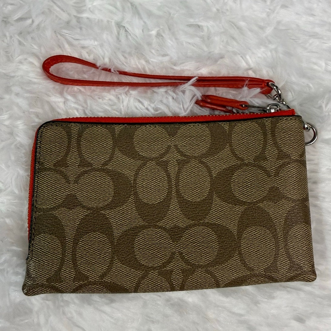 Sale COACH Brown Signature Coated Canvas Wristlet