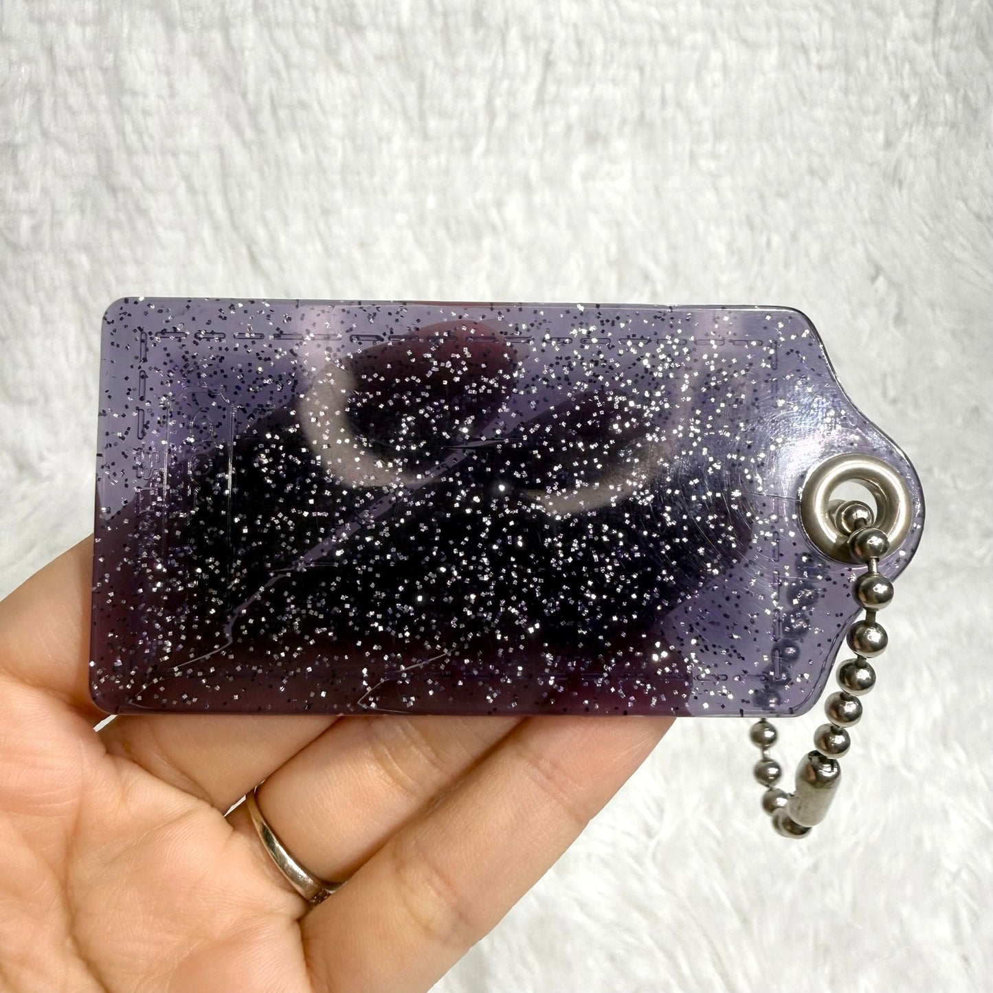 2" COACH Purple Poppy Glitter Fob Bag Charm Hang tag Hangtag
