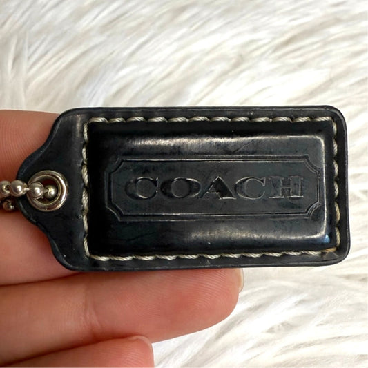 1.5” COACH Black Patent Leather Fob Bag Charm Hang tag Hangtag