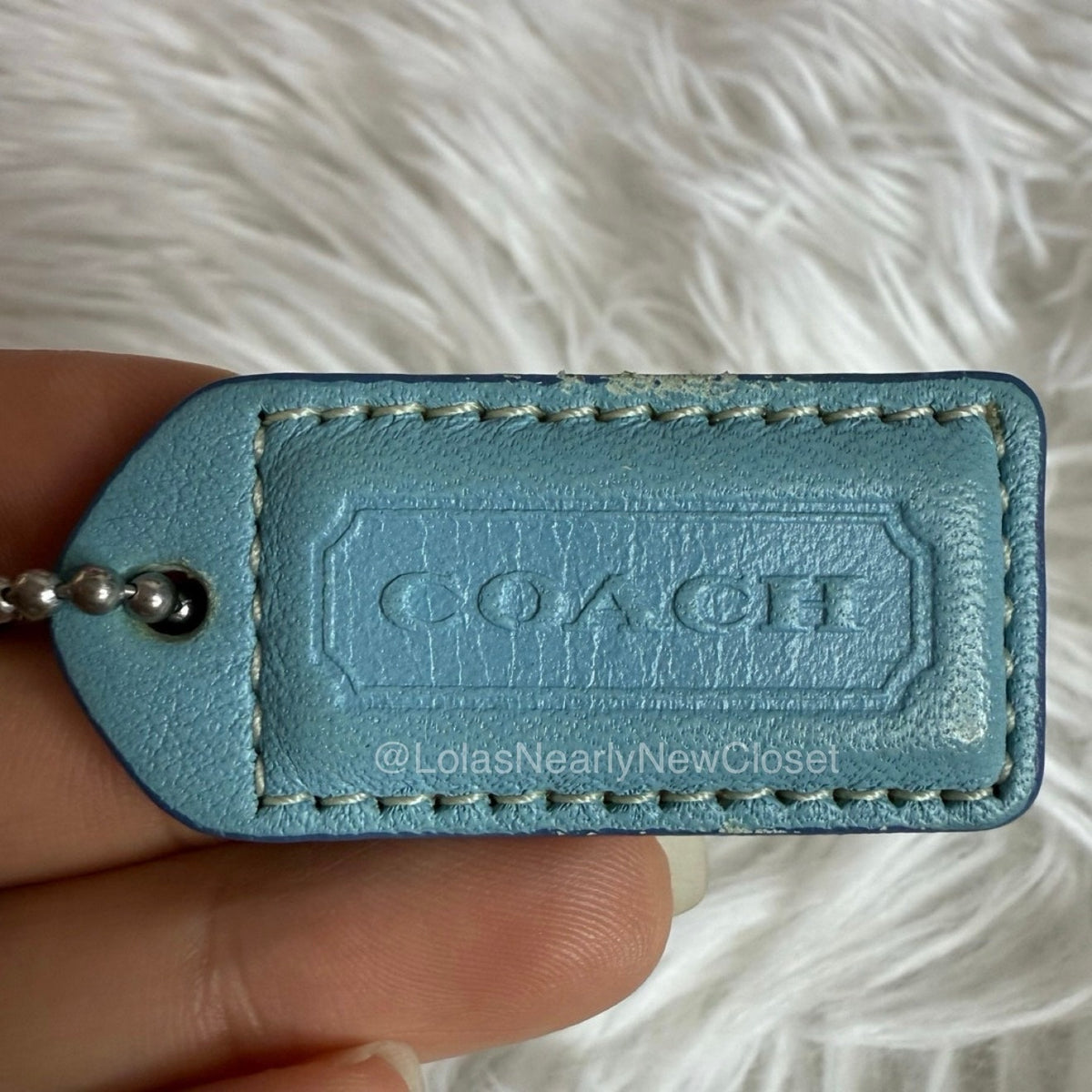 1.5" y2k COACH Light Blue Tan Fob Bag Charm Hang tag Hangtag