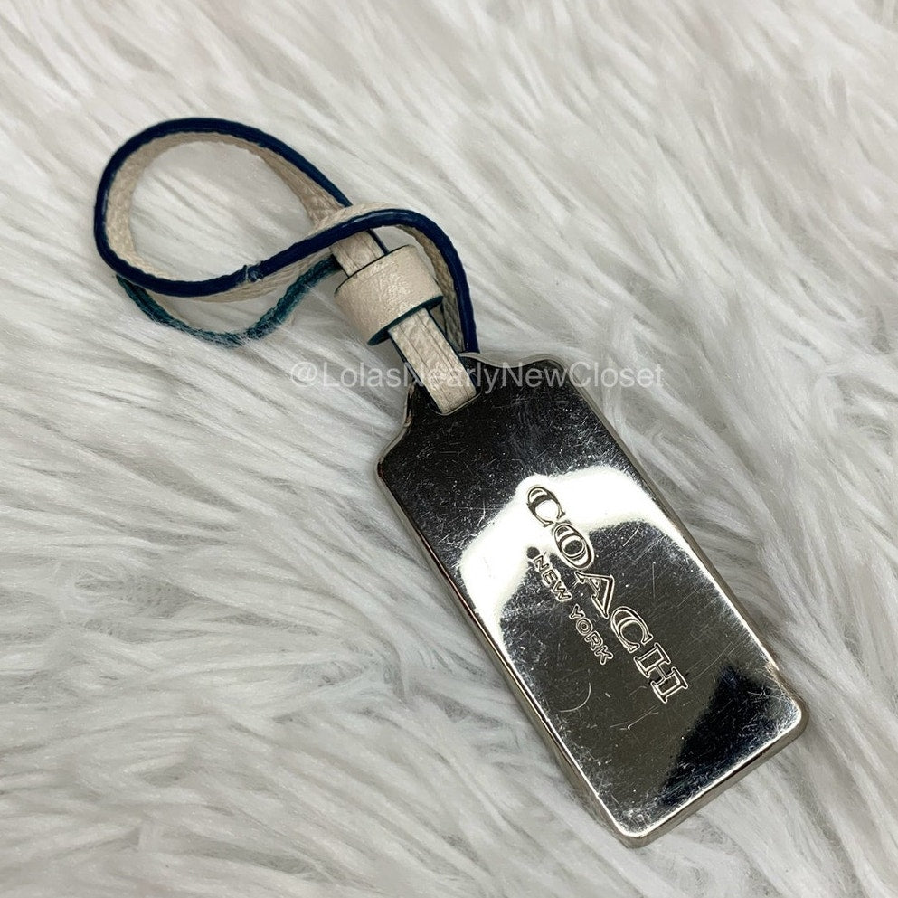 2" COACH White Silver Fob Bag Charm Hang tag Hangtag