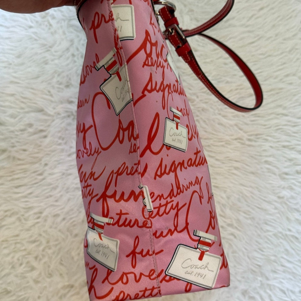 y2k Coach Vintage Red Patent Leather Perfume Print Tote