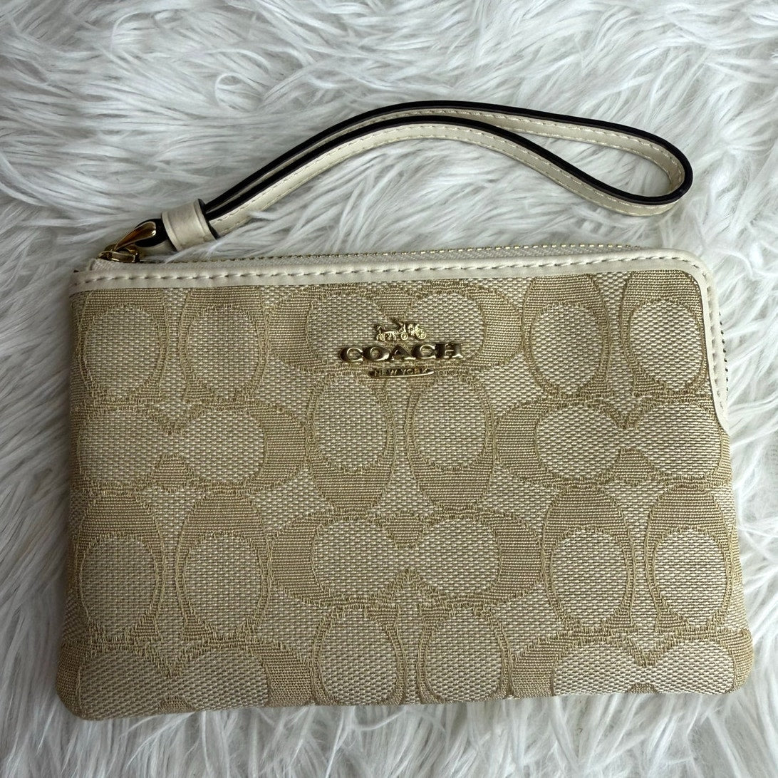 COACH Signature Khaki White Canvas Wristlet