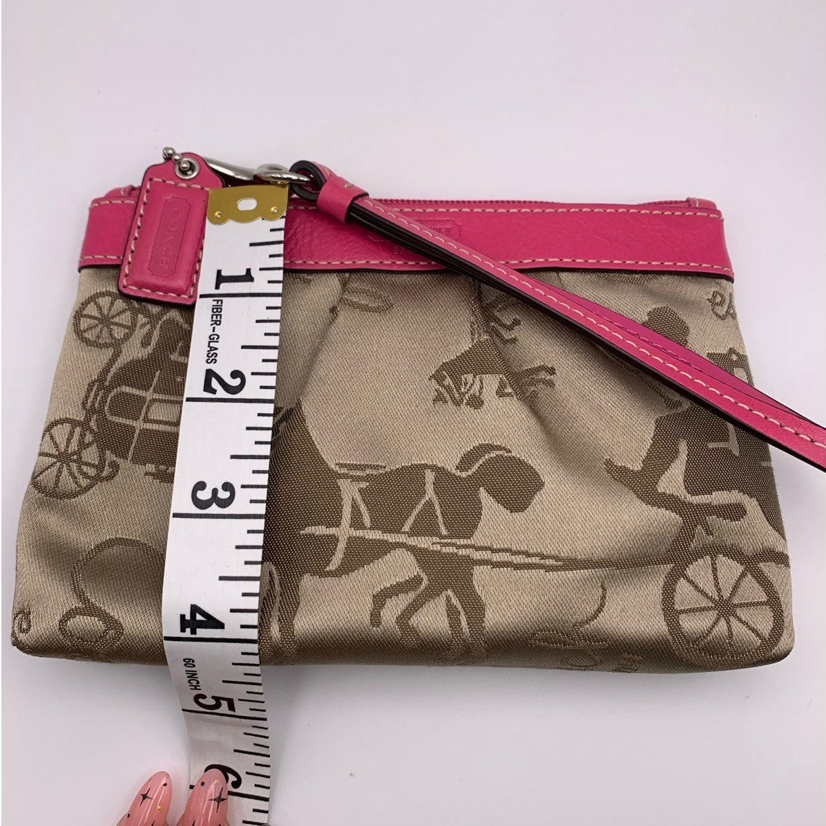 COACH Pink Brown Signature Canvas Wristlet