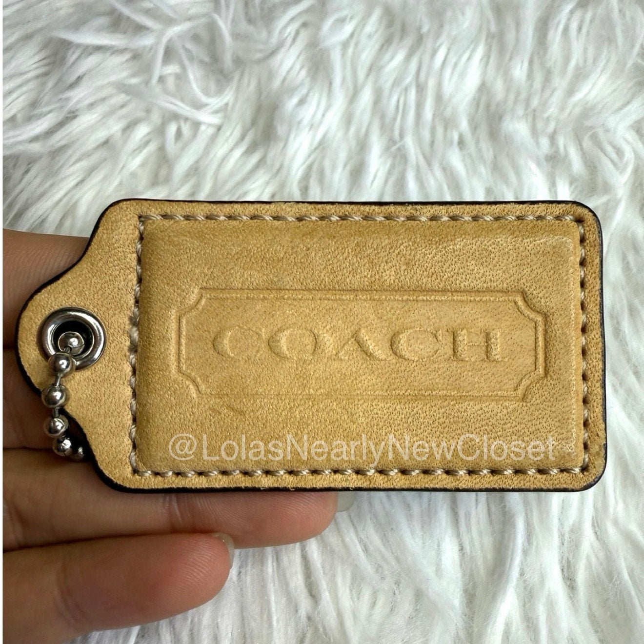 2.5" COACH Tan Blue Fob Bag Charm Hang tag Hangtag