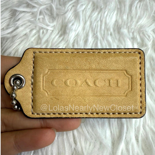 2.5" COACH Tan Blue Fob Bag Charm Hang tag Hangtag
