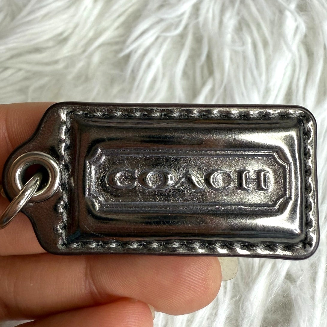 1.5" COACH Metallic Silver Fob Bag Charm Hang tag Hangtag