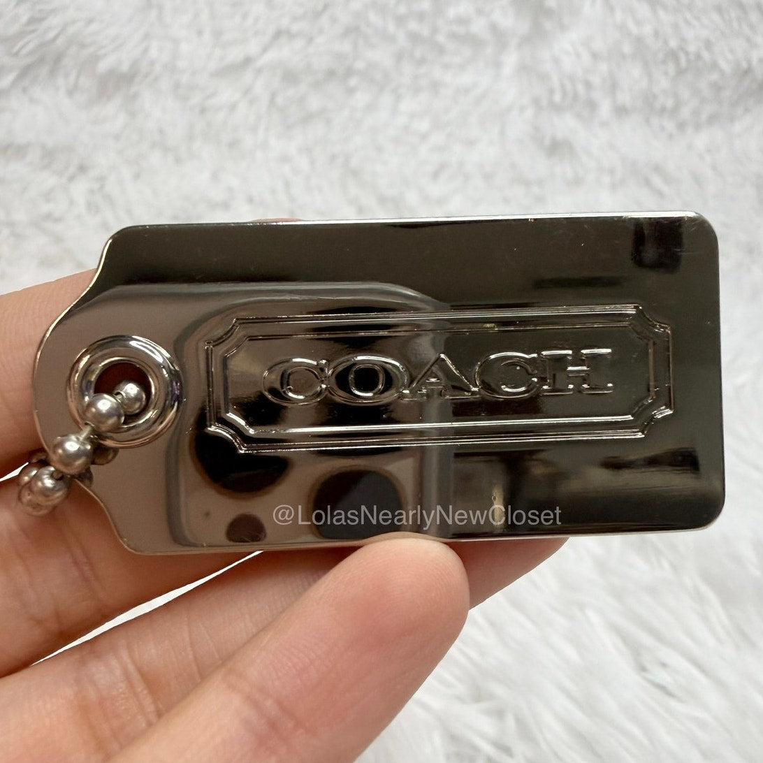 2" COACH Metal Silver Fob Bag Charm Hang tag Hangtag