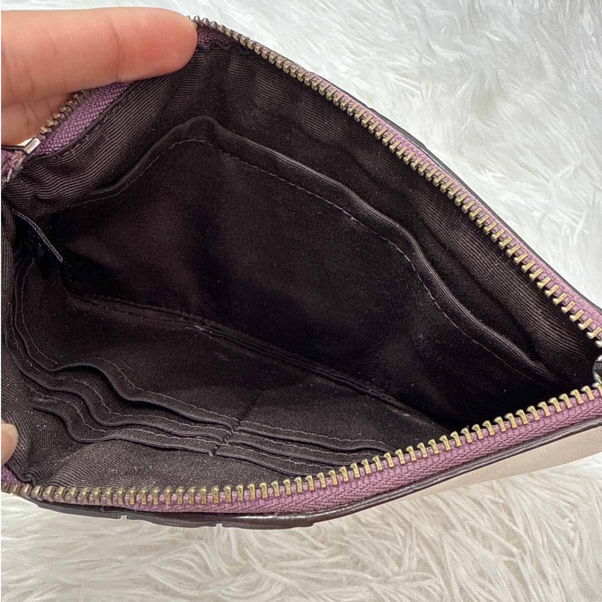 COACH Cream Purple Floral Wristlet