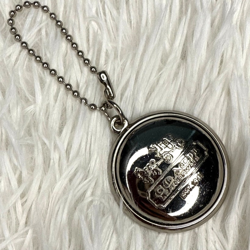 RARE 1.5" Coach Medallion Round Hang Tag Bag Charm Key Fob Silver Metal