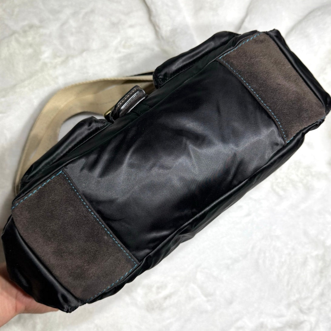 y2k COACH Vintage Buckle Black Sateen Nylon Shoulder Hand bag