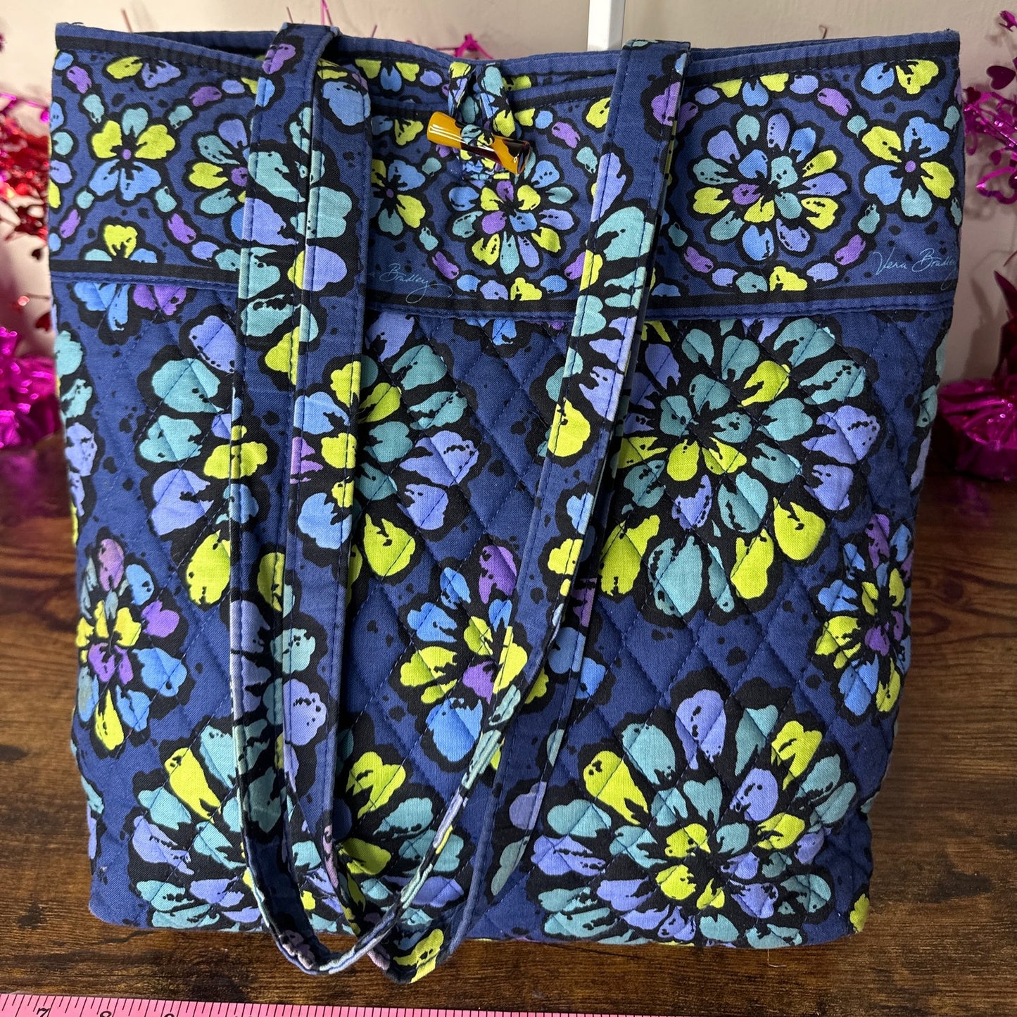 VERA BRADLEY Indigo Pop Blue Flower Tote