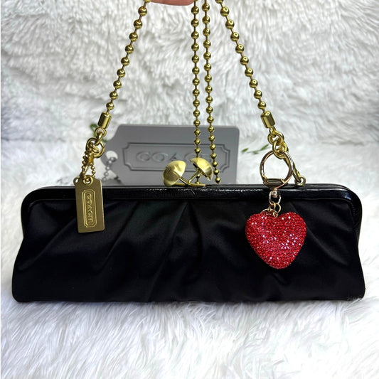 Vintage COACH y2k 2009 Kisslock Black Satin Clutch Shoulder Bag