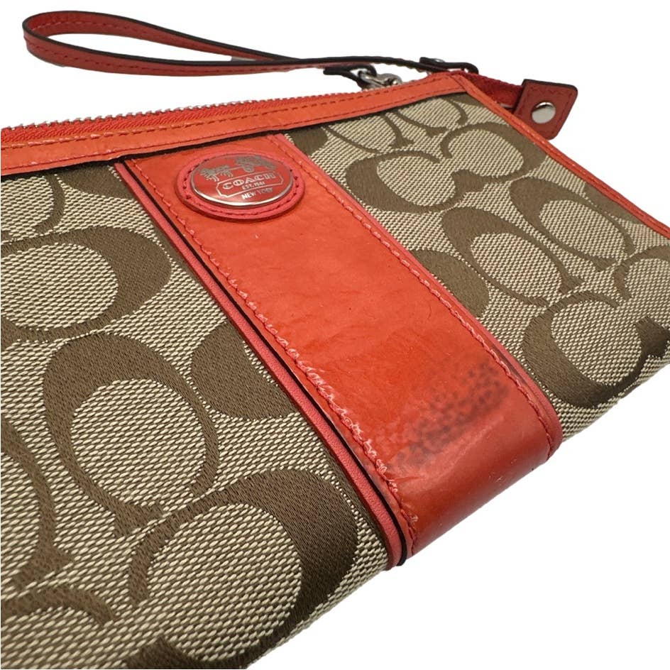 COACH Orange and Brown Signature Canvas Wristlet w/ Card Slots