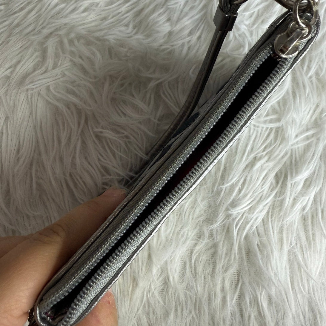 COACH Silver Gray Black Signature Canvas Wristlet