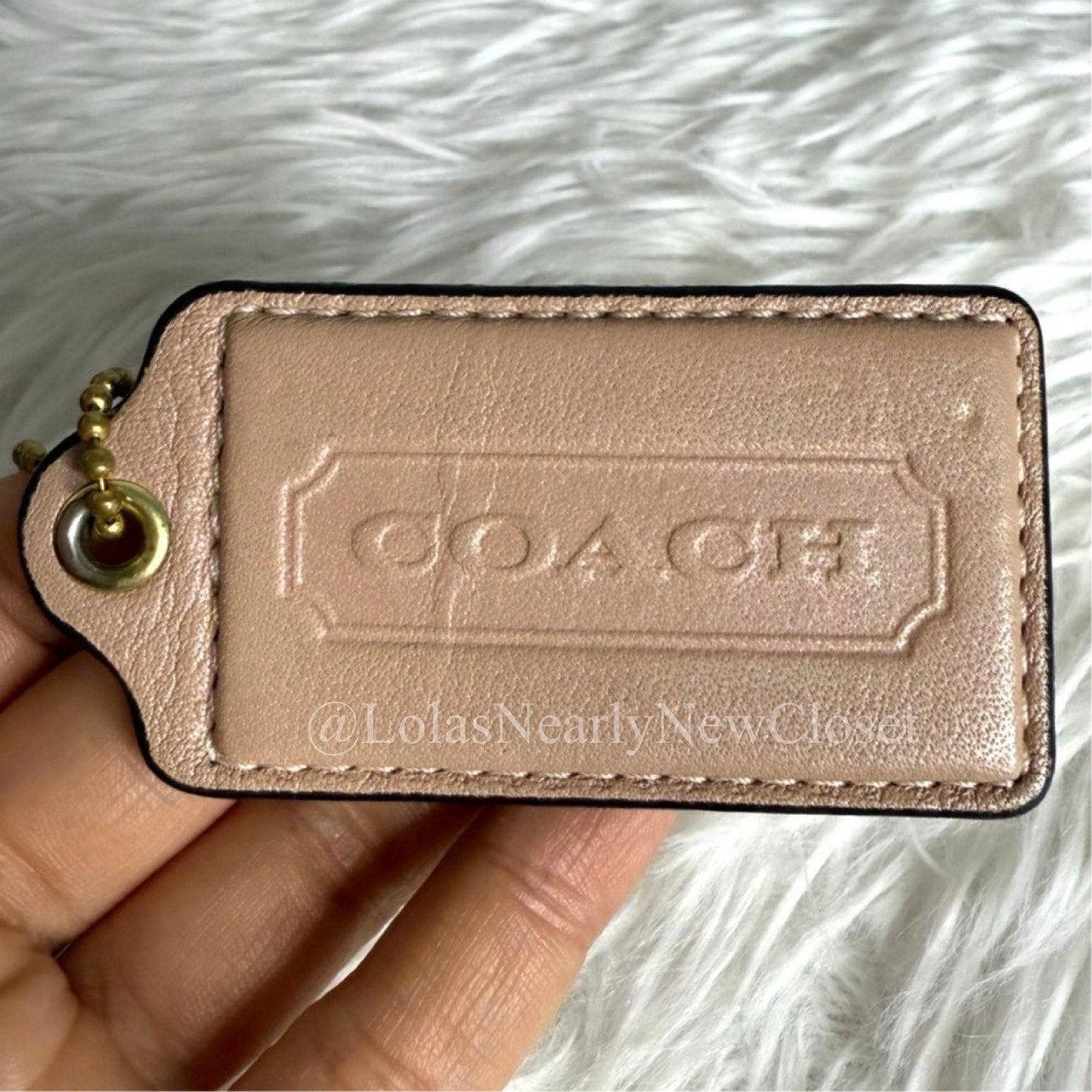 2.5" COACH Champagne Metallic Beige Fob Bag Charm Hang tag Hangtag