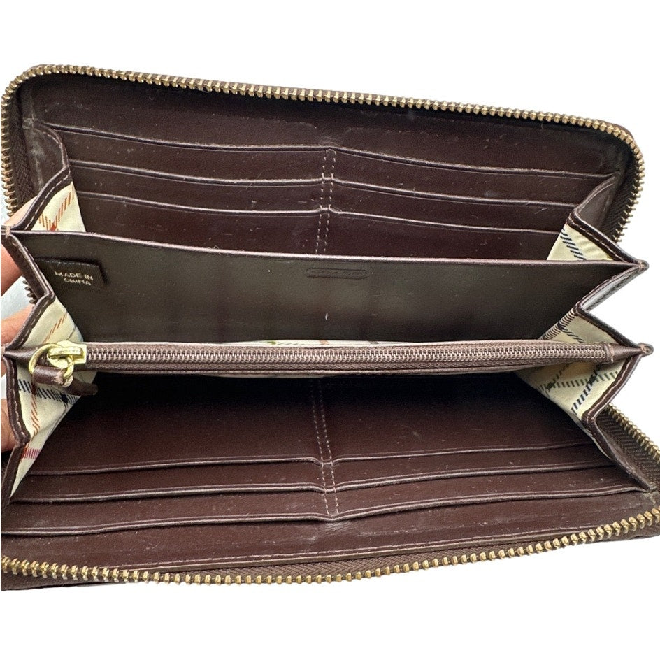 COACH Legacy Signature Brown Coated Canvas Zip Around Wallet