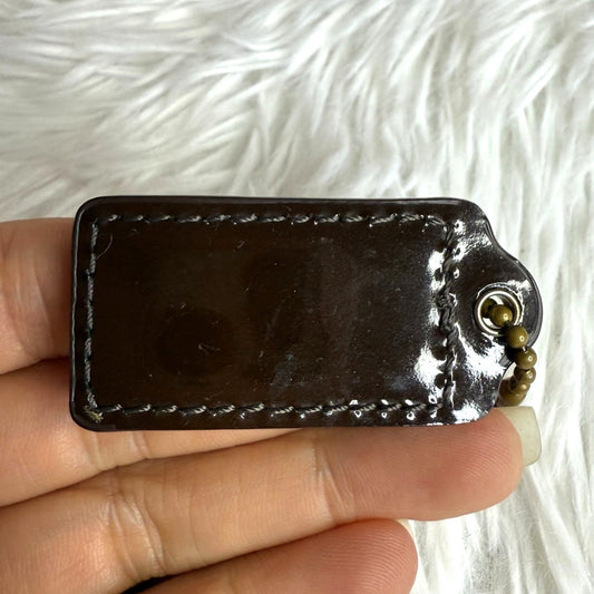 1.5" COACH Brown Patent Leather Fob Bag Charm Hang tag Hangtag