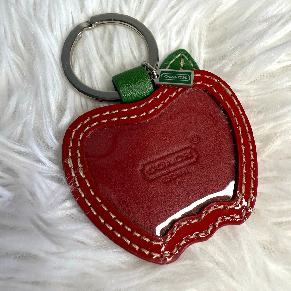 Vintage COACH y2k Apple Patent Leather Photo Frame Bag Charm Key Fob