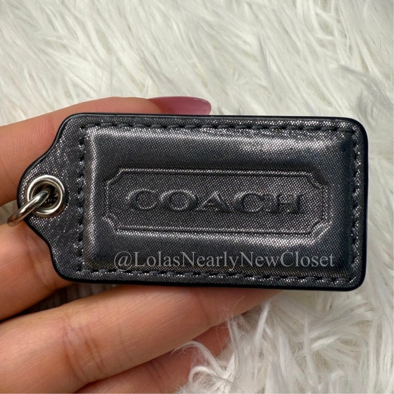 2" COACH Shimmer Gray Fob Bag Charm Hang tag Hangtag
