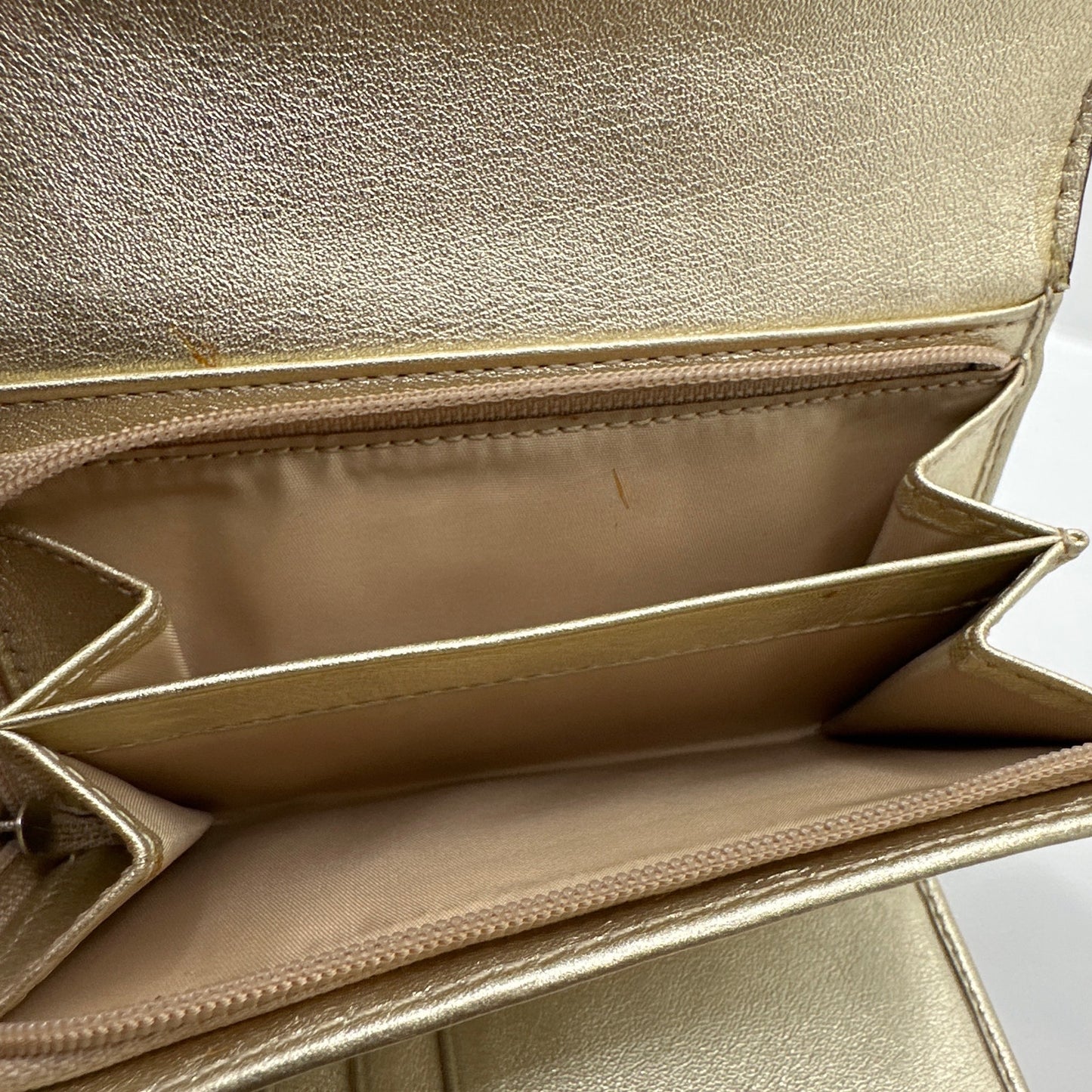 COACH Gold and off white Trifold Wallet