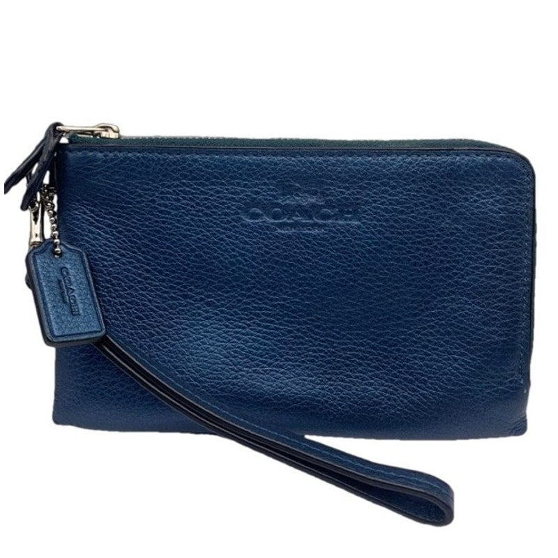 SALE COACH Blue Double Zipper Around Wristlet