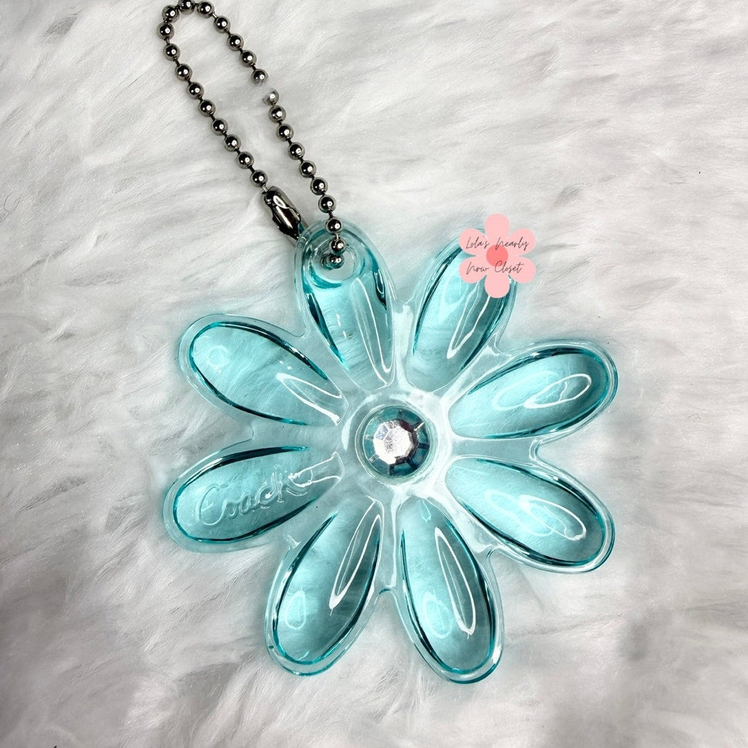 2" COACH Blue Poppy Flower HangTag Bag Charm Fob