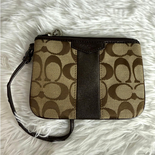 COACH Brown Signature Canvas Wristlet