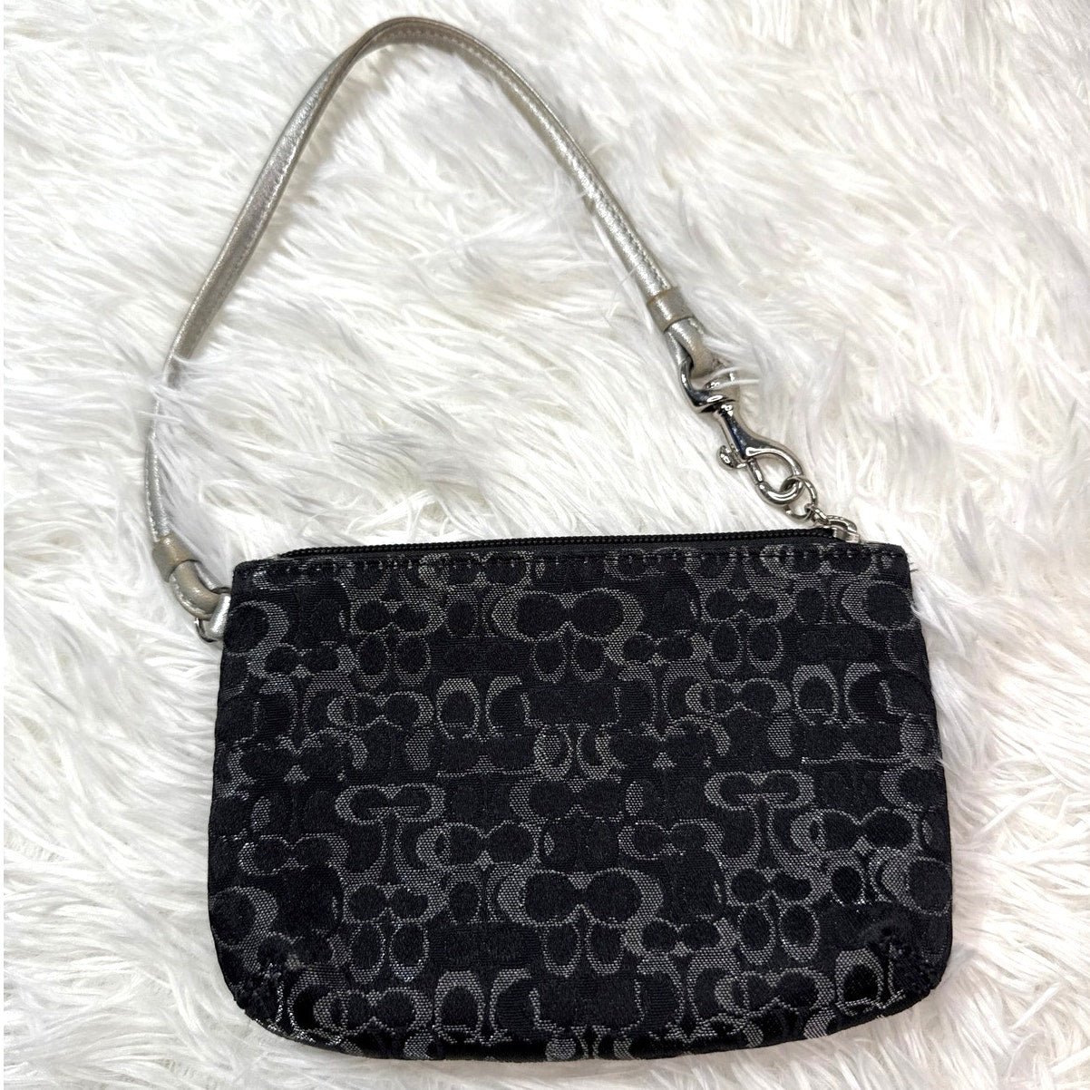 COACH Black Silver Signature Canvas Wristlet