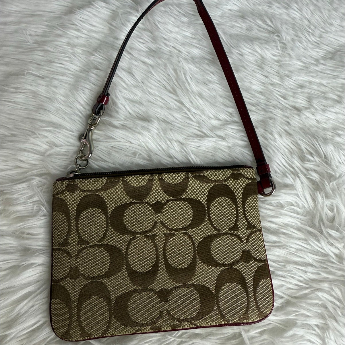 COACH Brown Red Canvas Wristlet