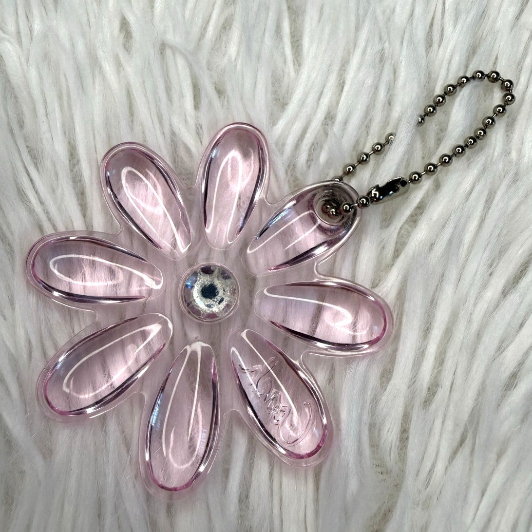 2" COACH Pink Poppy Flower HangTag Bag Charm Fob