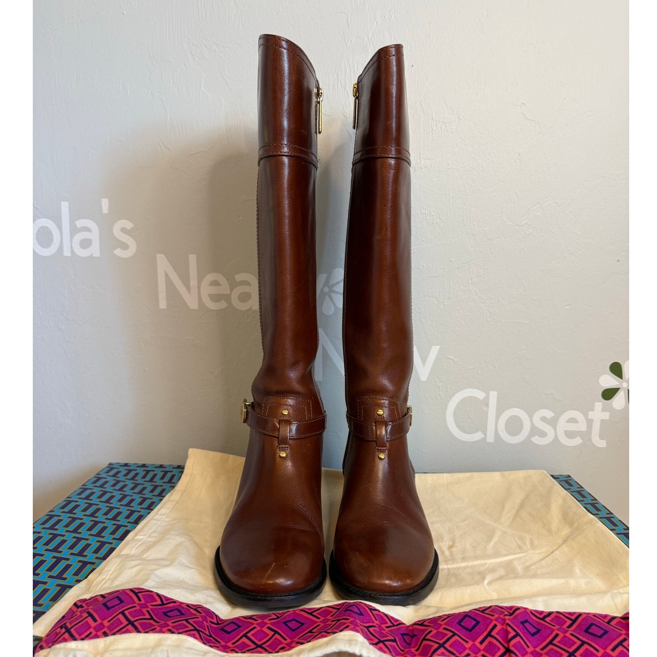 Tory Burch BRITA Riding Boot, Sienna Brown Leather Wmns Sz US6M, MSRP$495