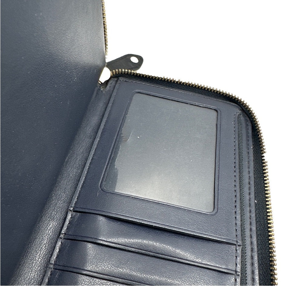 COACH Navy Blue Signature Dotted Zip Around Wallet