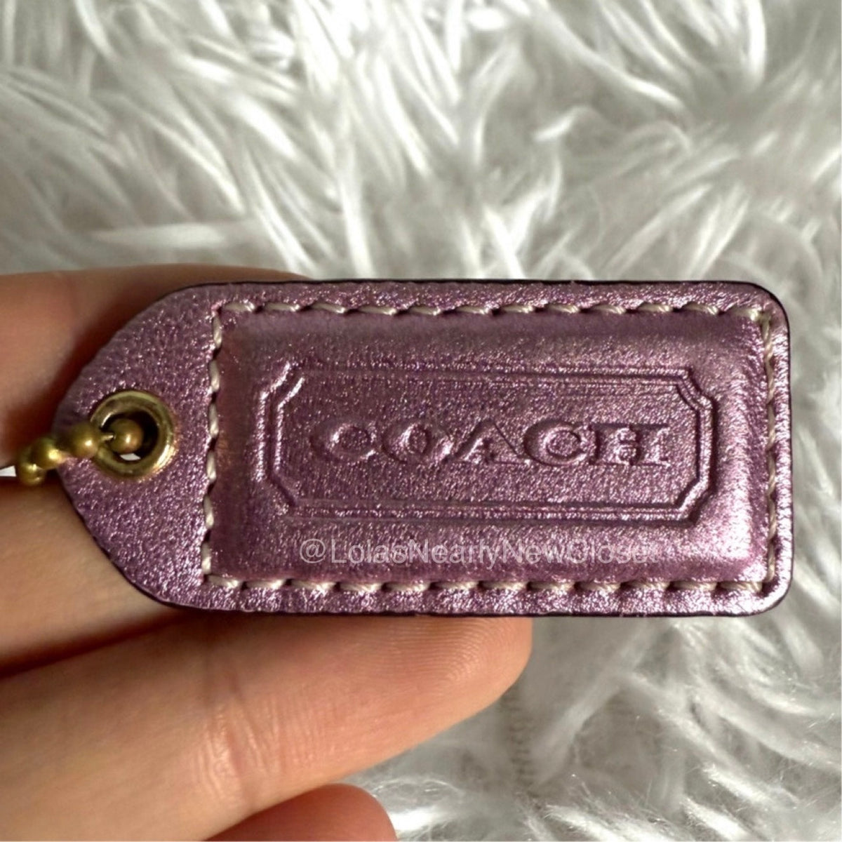 1.5" y2k COACH Metallic Pink Suede Fob Bag Charm Hang tag Hangtag