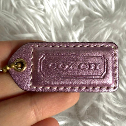 1.5" y2k COACH Metallic Pink Suede Fob Bag Charm Hang tag Hangtag