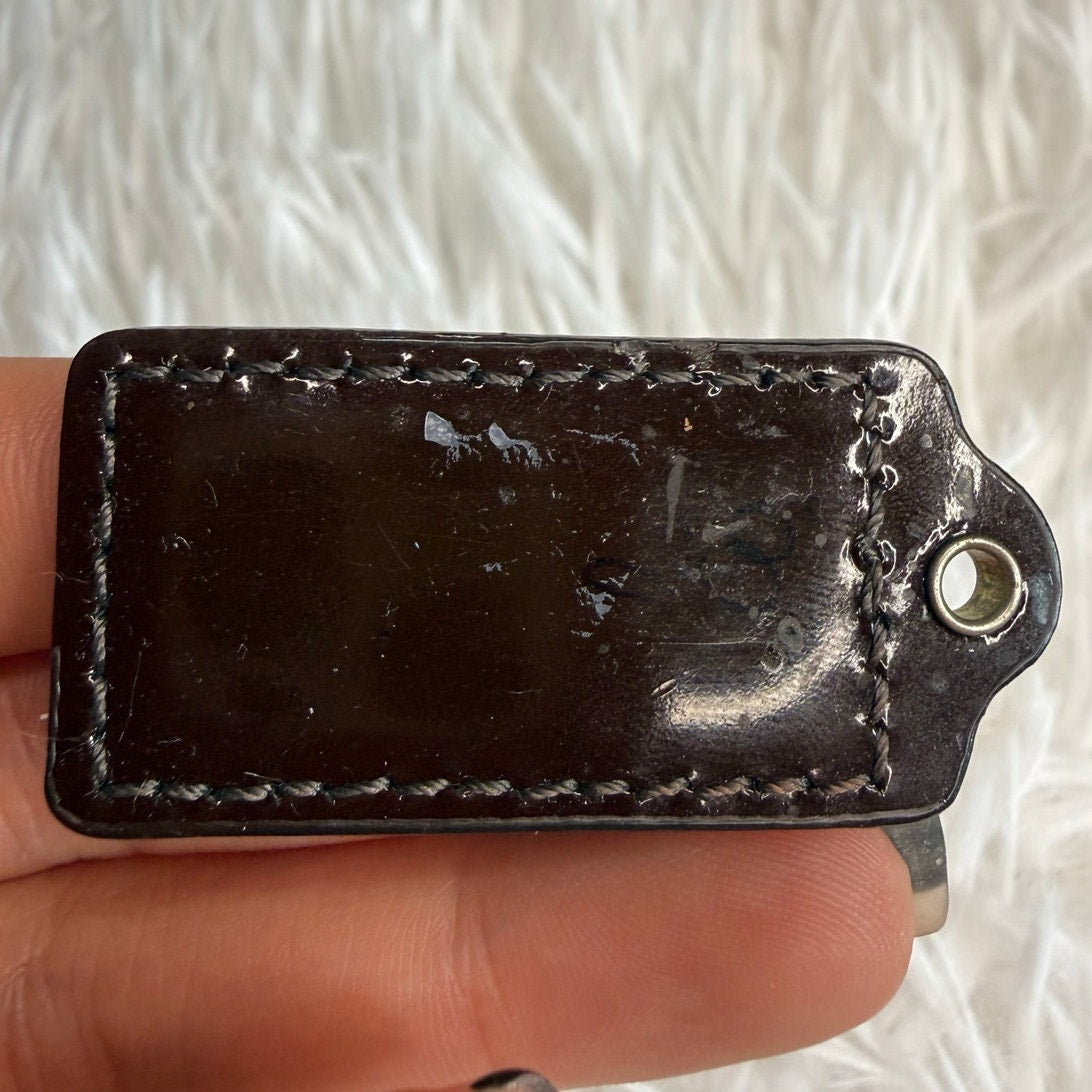 1.5" COACH Brown Patent Leather Fob Bag Charm Hang tag Hangtag