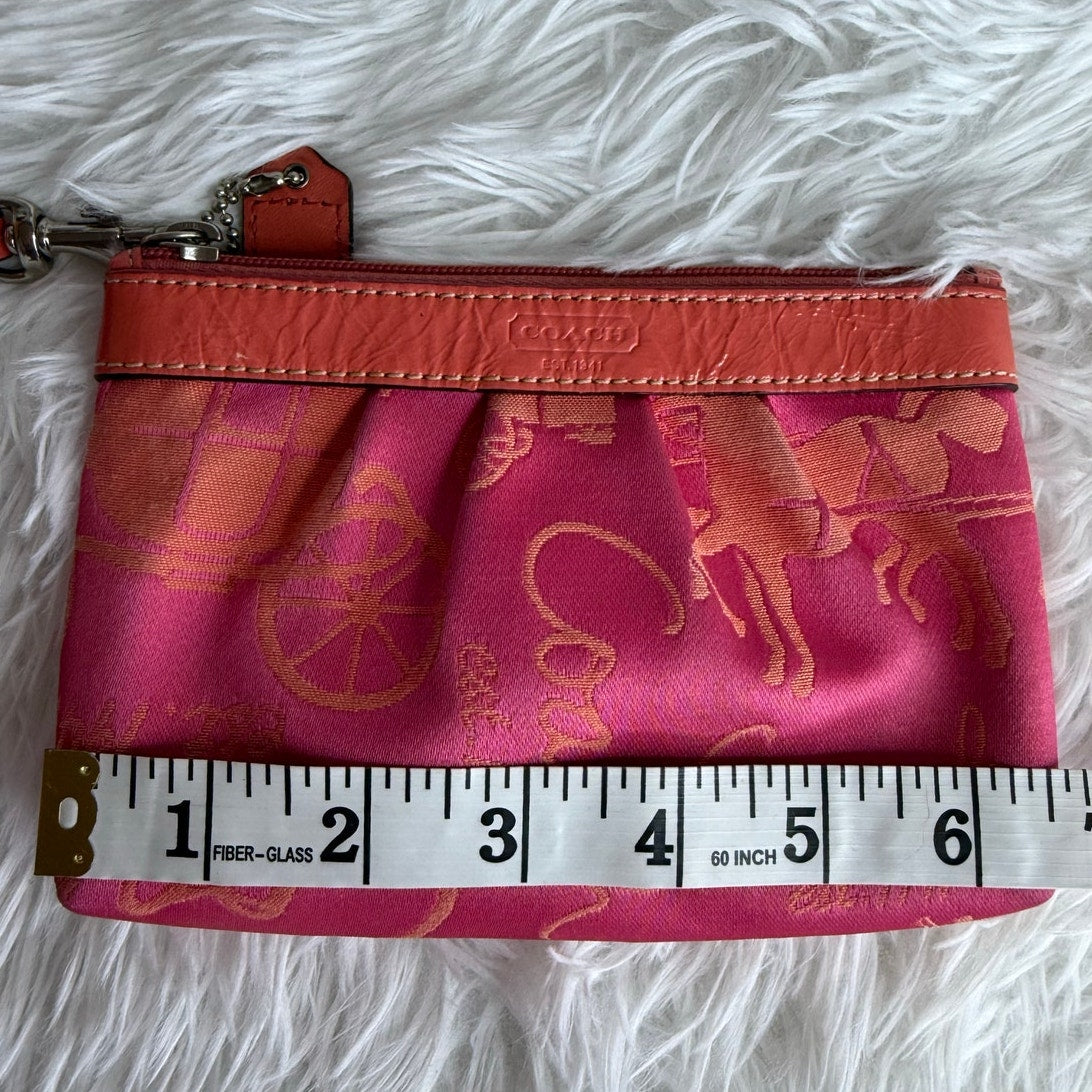 COACH Orange Pink Horse Carriage Canvas Wristlet