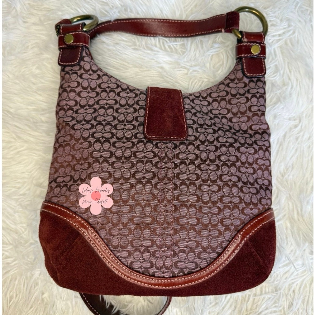 Vintage COACH y2k Red Soho Buckle Signature Suede Crossbody