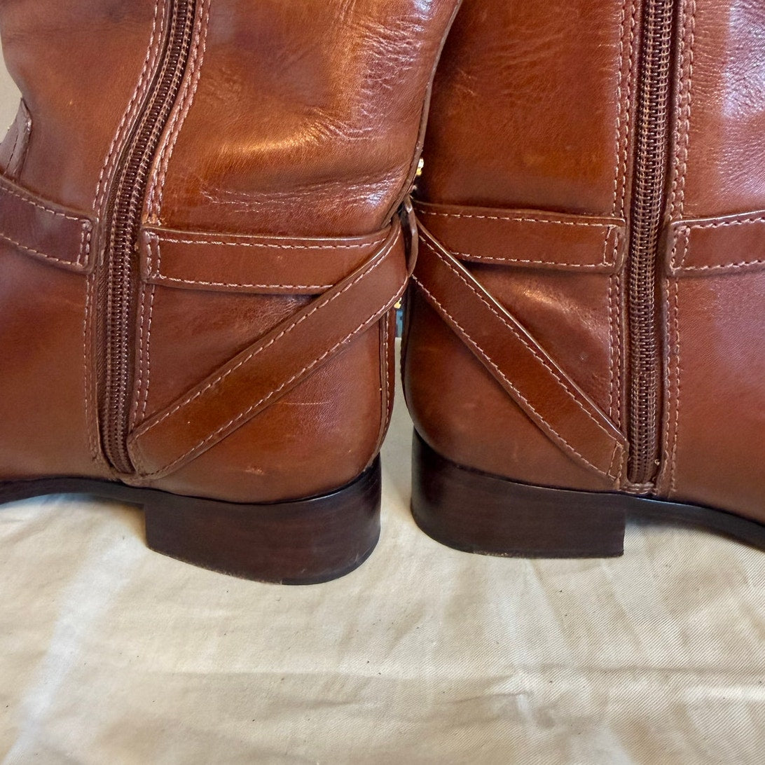 Tory Burch BRITA Riding Boot, Sienna Brown Leather Wmns Sz US6M, MSRP$495