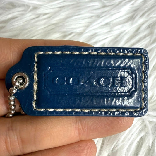 1.5" COACH Patent Leather Blue Fob Bag Charm Hang tag Hangtag