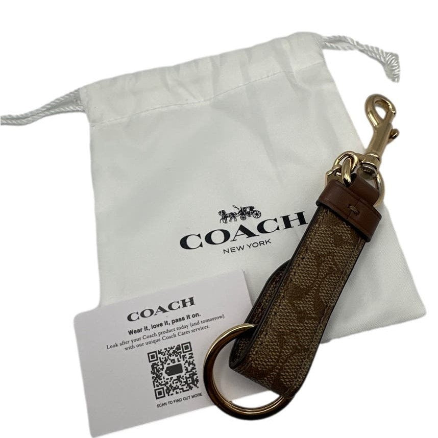 COACH Brown Signature Coated Canvas Bag Charm Key Fob