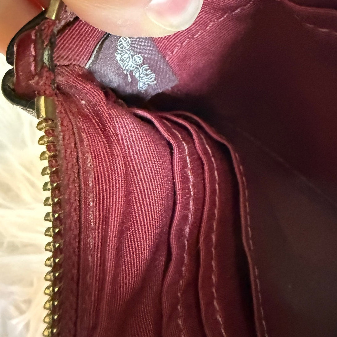 COACH Brown Burgundy Coat Canvas Wristlet w/ Card Slots